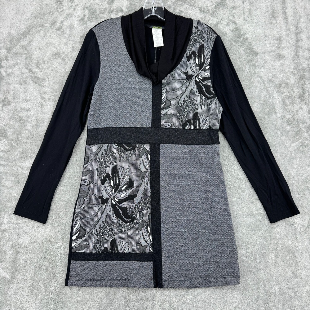 Dolcezza Sweater Womens Small Tunic Cowl Floral Colorblock Pullover Stretch Knit
